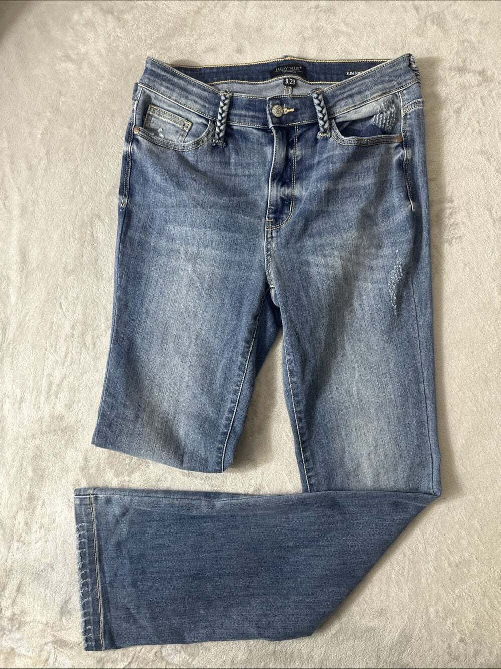 Judy Blue Jeans Women’s 9/29 Slim Bootcut Distressed Stretch Denim Braided